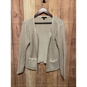 Banana Republic Large white silver glitter open front cardigan pockets
